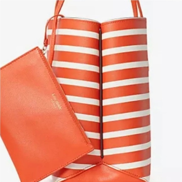 ♠️Kate Spade ♠️ ALL DAY Sailing Tote Tamarillo STRIPED Orange & White Large tote - Picture 9 of 11